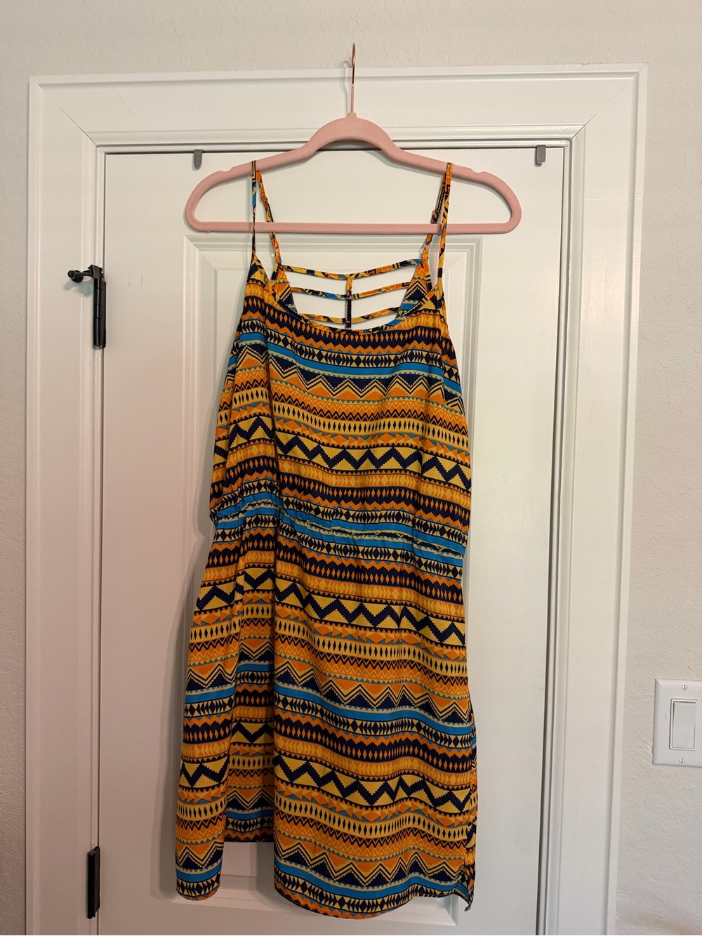 Umgee Yellow Aztec-Print Strappy Sundress with Blue Accents